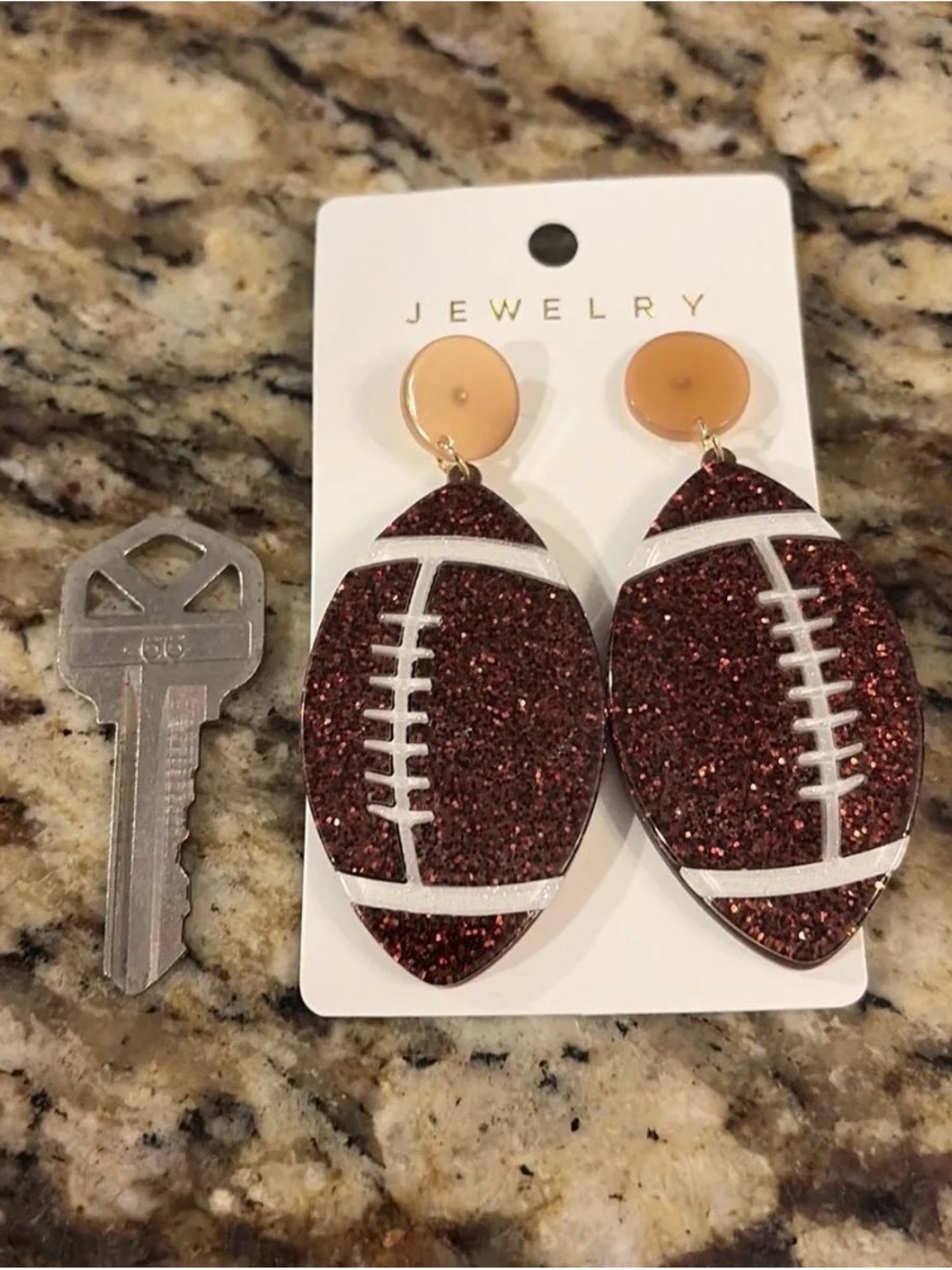 Glitter Maroon Football Dangle Earrings